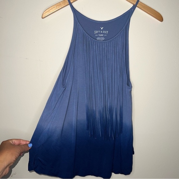 American Eagle Outfitters Soft & Sexy Blue Ombré Fringed Tank Size Small - Picture 4 of 11